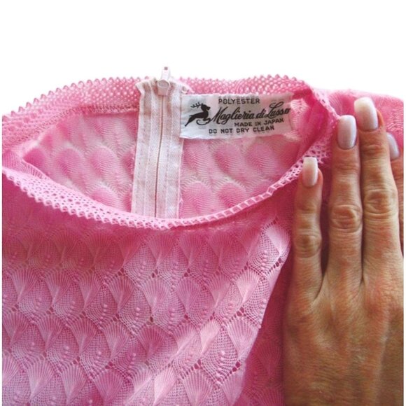 Pink Vintage 70s Sheer Babydoll Maglieria di Lusso Tank Top - Picture 5 of 5